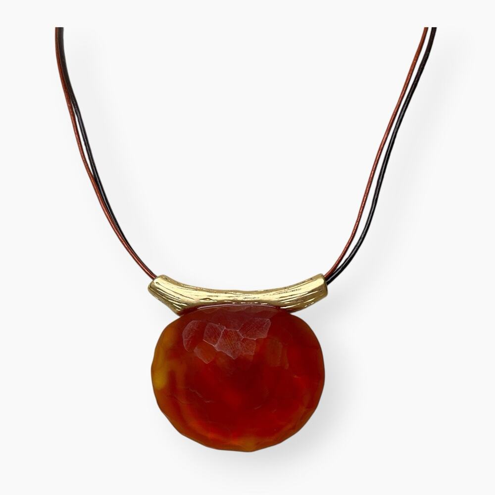 Chicos Pendant Necklace Boho Western Burnt Orange Gold Tone Natural Earthy